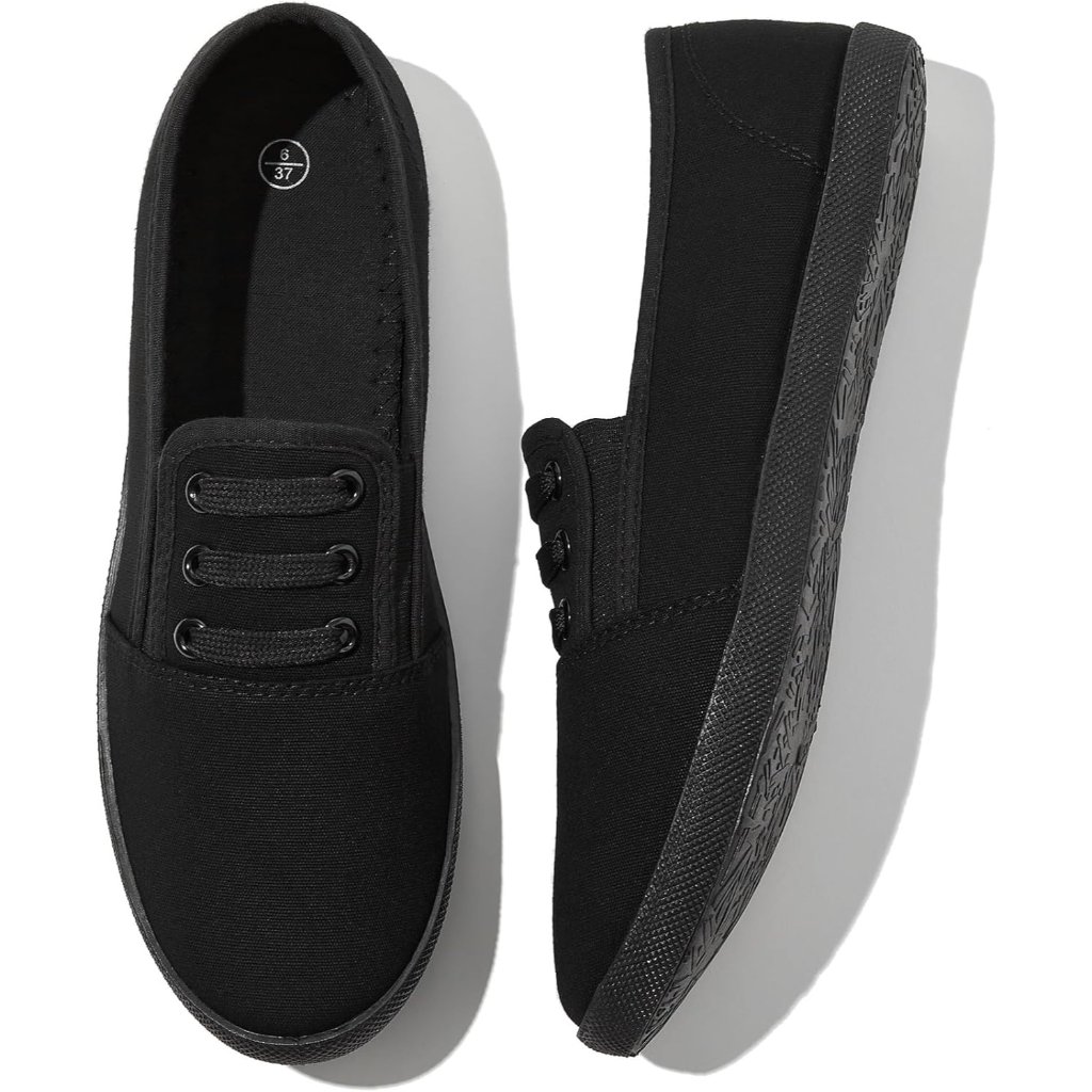 Women's Black Mno Canvas Slip On Sneakers Casual Walking Non Slip Work Shoes
